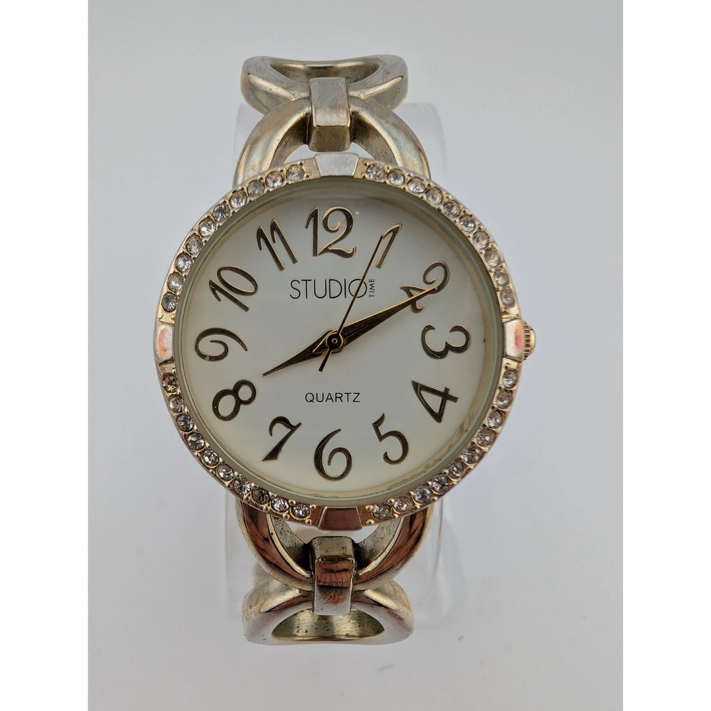 Studio Time Gold Women's Bangle Band‎ Watch 30mm Case Crystals- New Battery